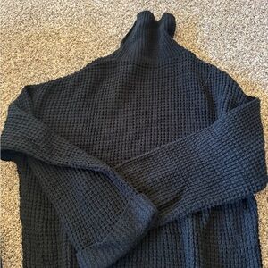 SHEIN Black Waffle Knit Turtleneck Sweater